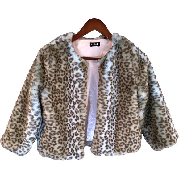 KIDPIK Leopard Print Blue and Brown Faux Fur Soft Jacket/Coat Girls Medium - Picture 1 of 10